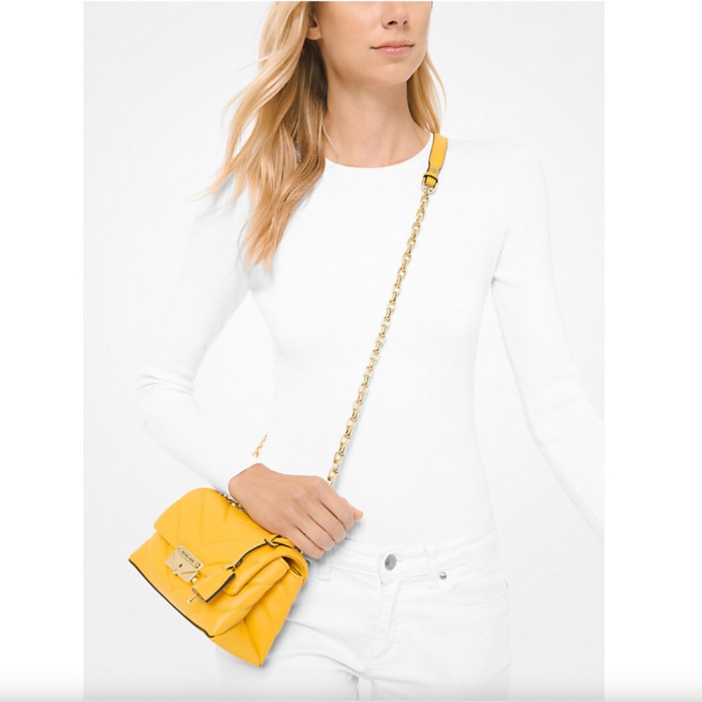 Michael Kors Cece Sunflower Yellow Quilted Leather Small Crossbody Bag NWT - Picture 3 of 11